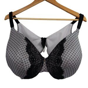 Cacique Lightly Lined Full Coverage Underwire Bra Size 44F Black White Lace